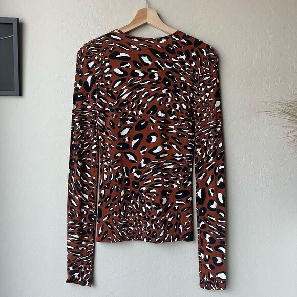 Alexandre Vauthier Brown Leopard Animal Print Long Sleeve Crewneck Tee Size L - Picture 5 of 8